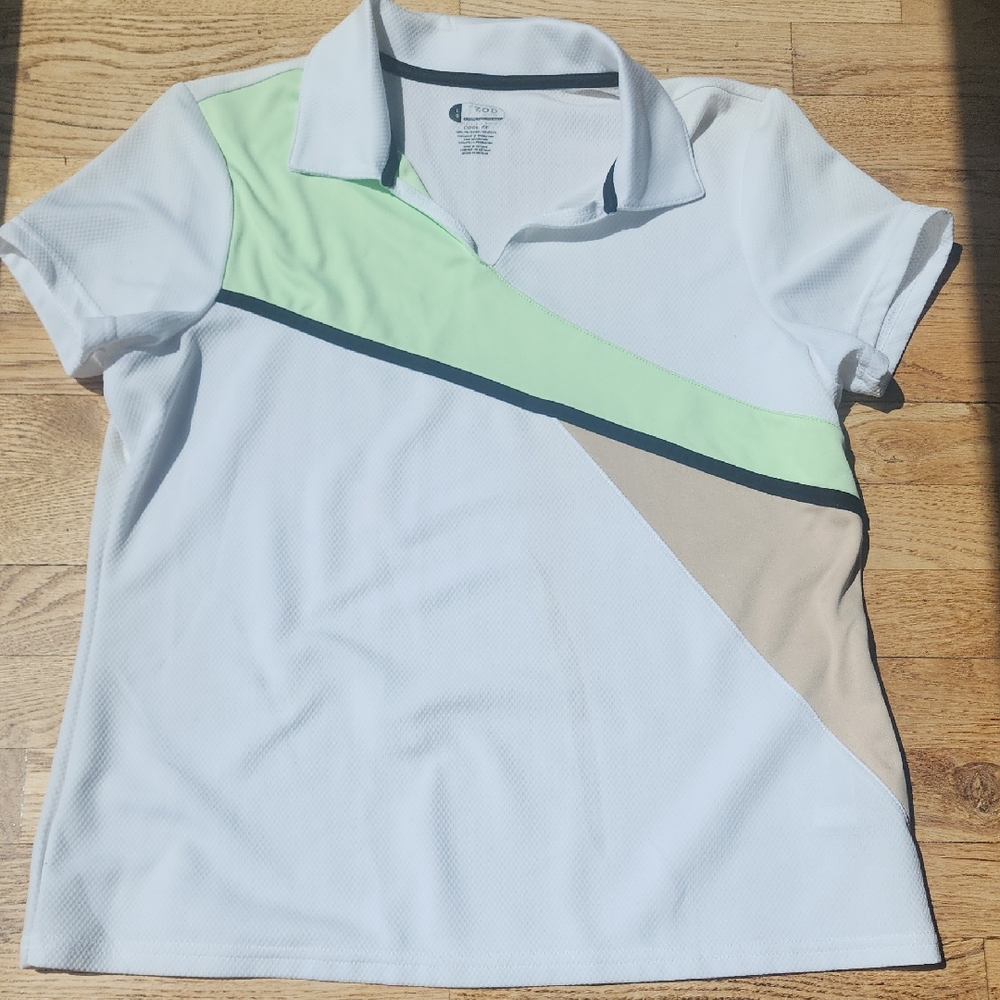(L) Izod White Cool-FX Golf Fitted Polo T-Shirt Short Sleeve Athletic Sporty Wow